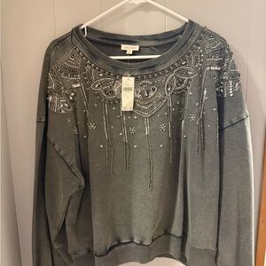 PILCRO Embellished Gray Sweatshirt from Anthropologie NWT